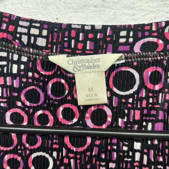 Christopher & Banks Geometric Circle Print Blouse M Pink‎ Black Y2K Retro Top - Picture 3 of 8